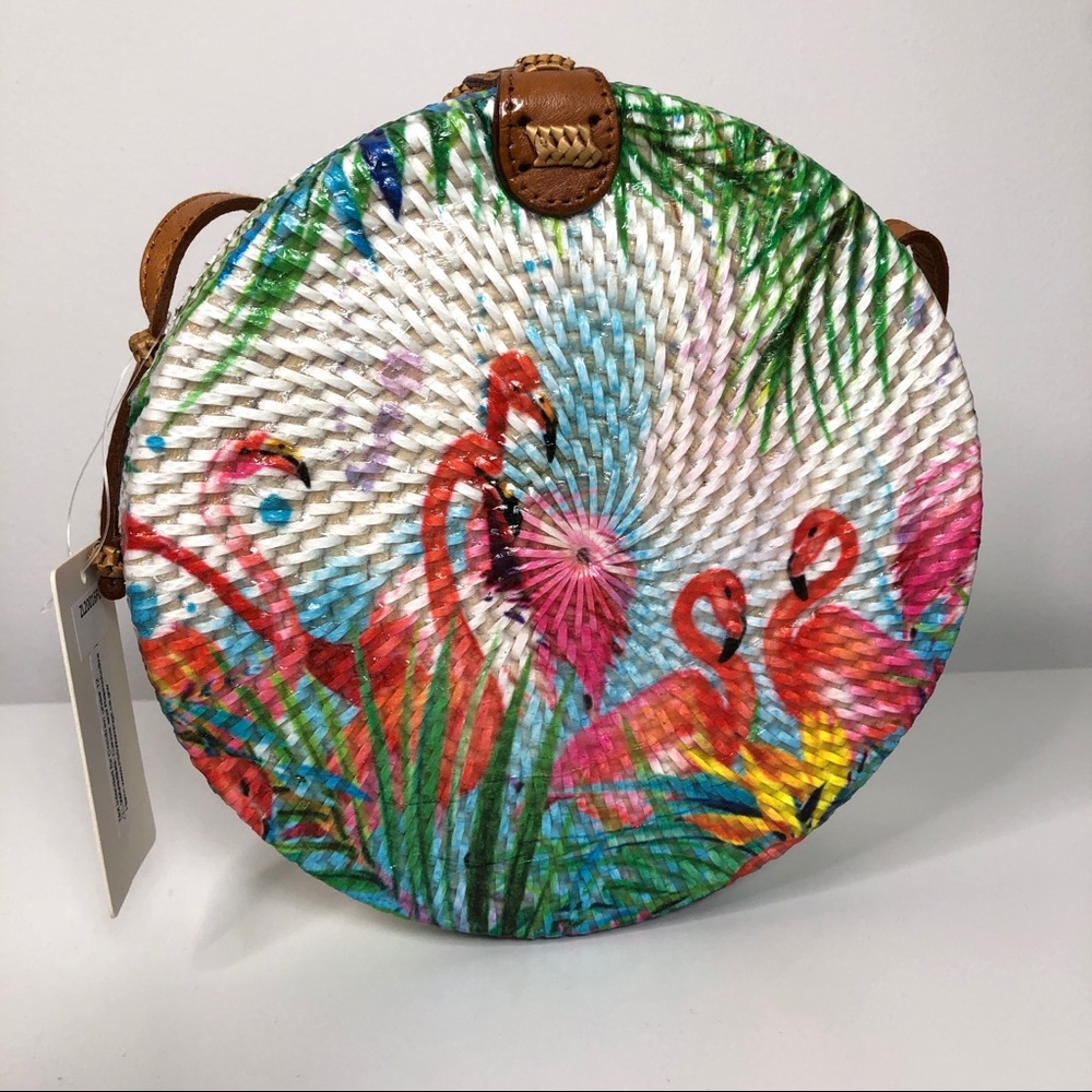 Flamingo Print Round Crossbody Bag - Picture 2 of 10